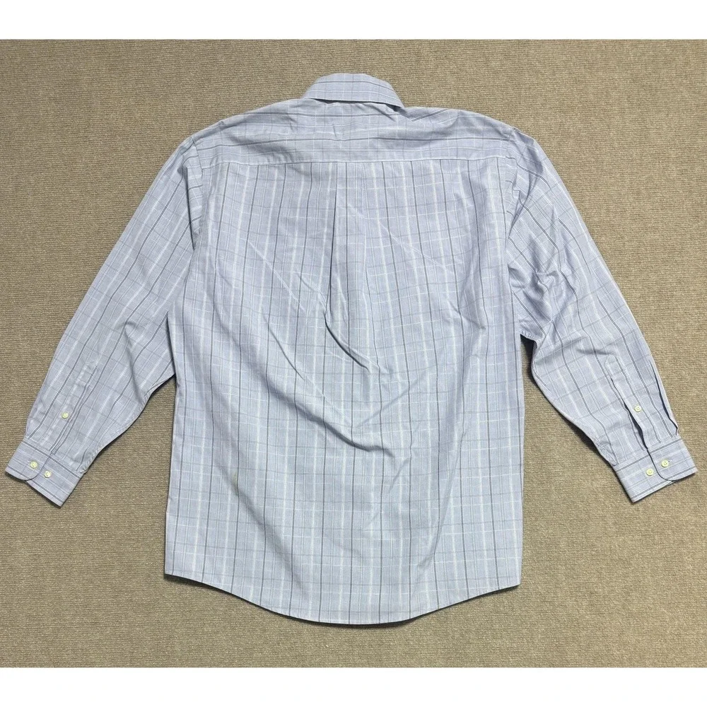 Jos A Bank Shirt Mens Medium Blue Check Plaid Button Down Long Sleeve Cotton‎
